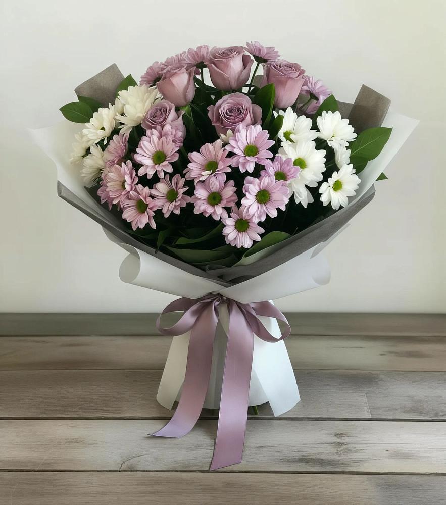 Букет цветов из: Хризантемы и Розы в Дракино