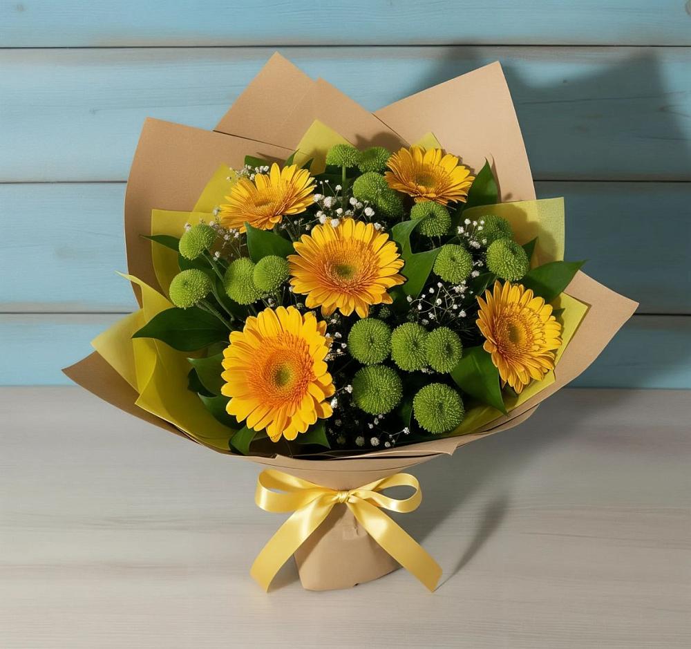 Букет цветов из: Герберы и Хризантемы в Дракино