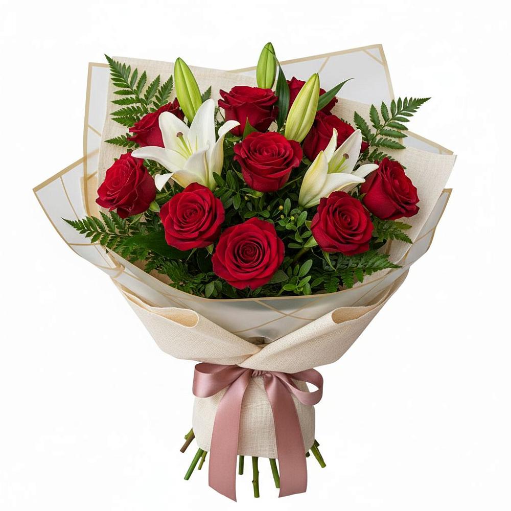 Букет цветов из: Лилии и Розы в Дракино