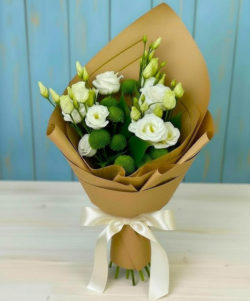 Букет цветов из: Хризантемы и Лизиантусы в Дракино