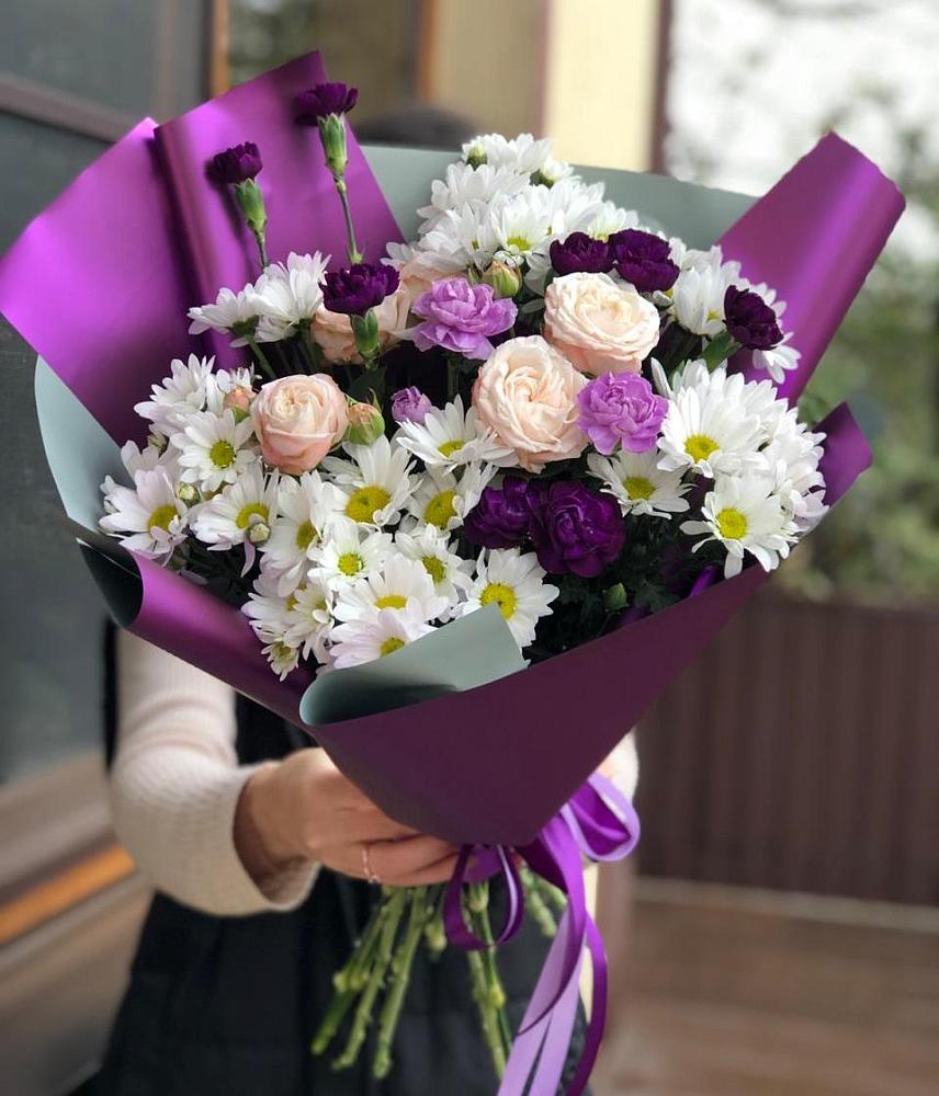 Букет цветов из: Хризантемы, Гвоздики и Розы в Дракино