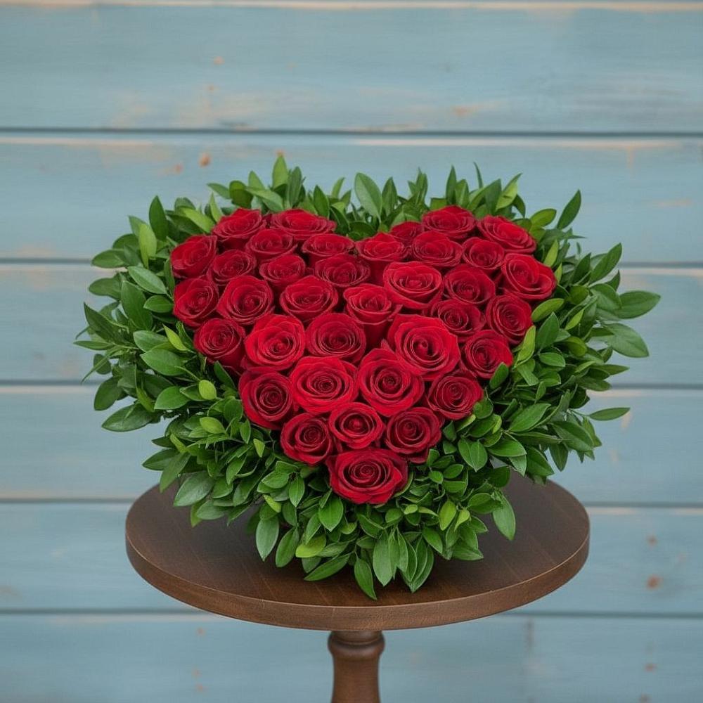 Цветочная композиция из Розы в виде сердца в Дракино