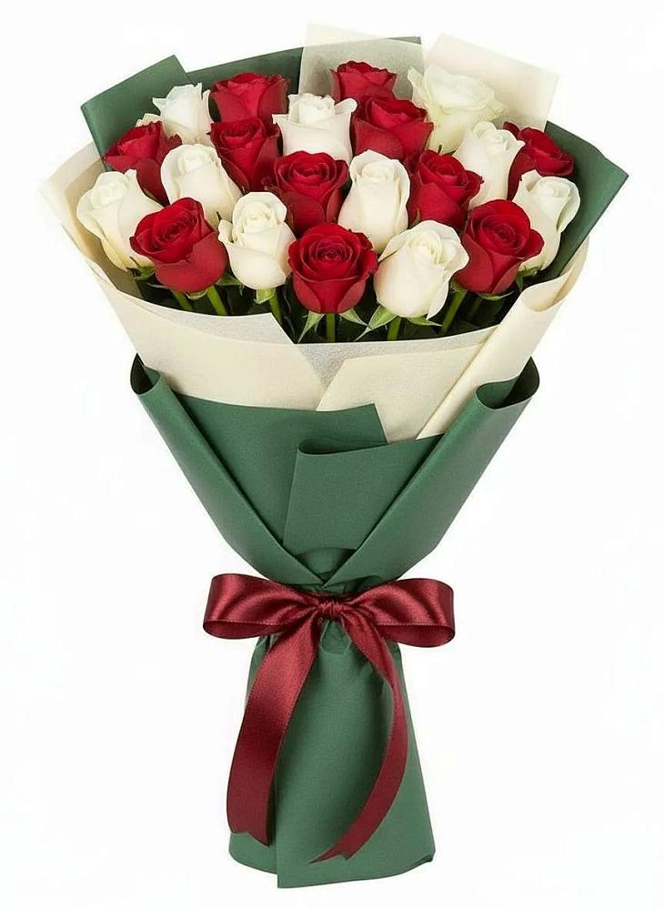 Букет Микс из красных и белых роз в Дракино