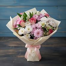 Букет цветов из:  Хризантемы, Альстромерии и Розы в Дракино