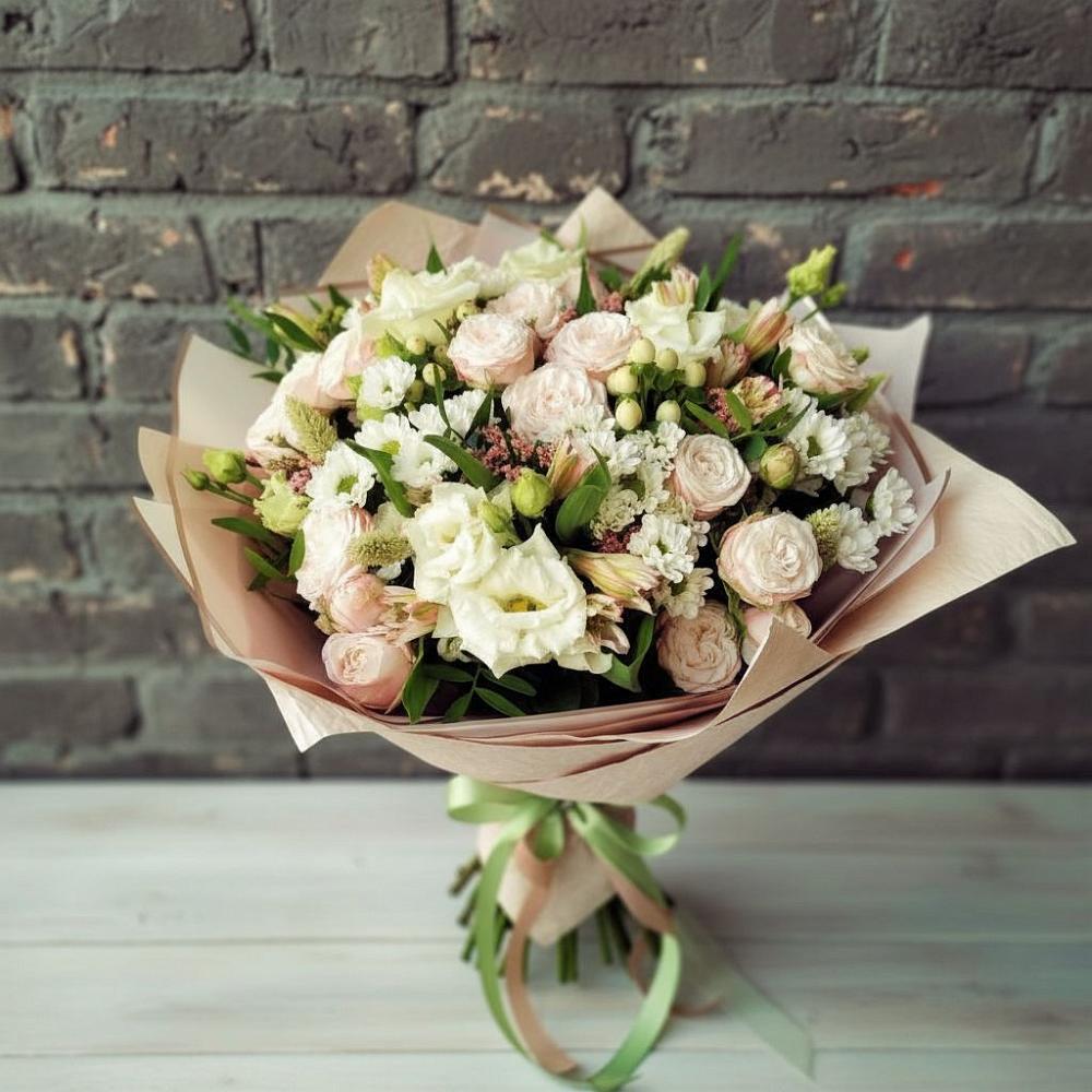 Букет цветов из: Альстромерии, Розы и Хризантемы в Дракино