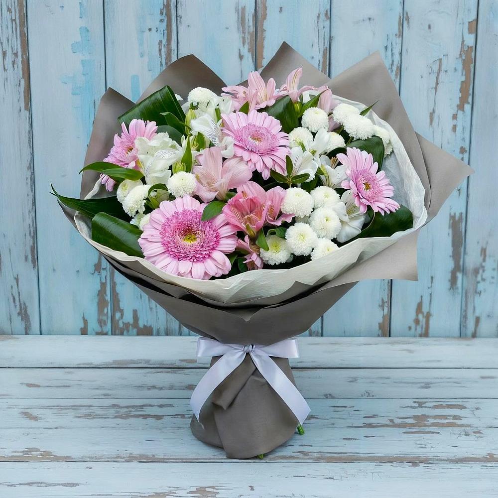 Букет цветов из: Герберы, Альстромерии и Хризантемы в Дракино
