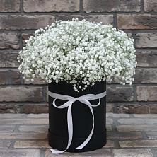 Цветочная композиция из Гипсофила в шляпной коробке в Дракино