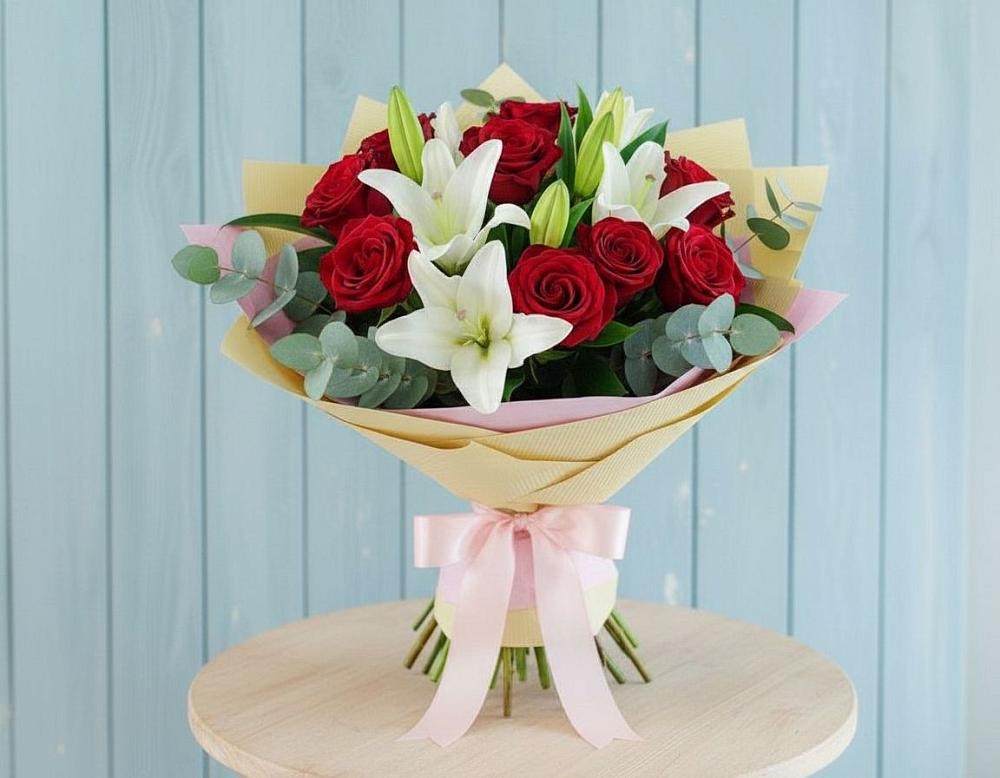 Букет цветов из: Лилии и Розы в Дракино